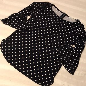 Ladies Green Envelope Polka Dot Blouse/Navy Blue/White